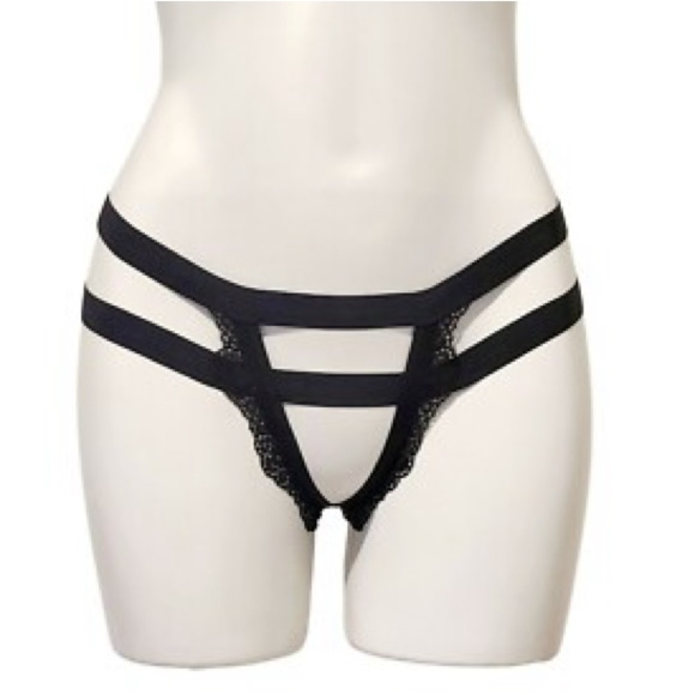 Victorias secret open Black Strappy Lace Panty